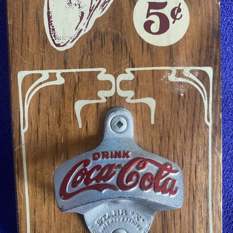 Vintage Coca-Cola Wooden Wall Mounted Starr X Metal Bottle Opener Woman In Hat