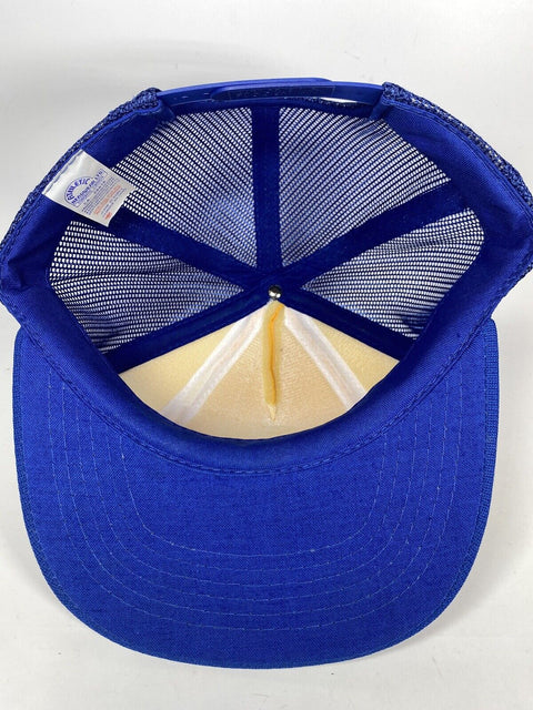 Vintage Oshawa Rodeo Transit Blue + Yellow Snapback Mesh Trucker Cap Hat 1988