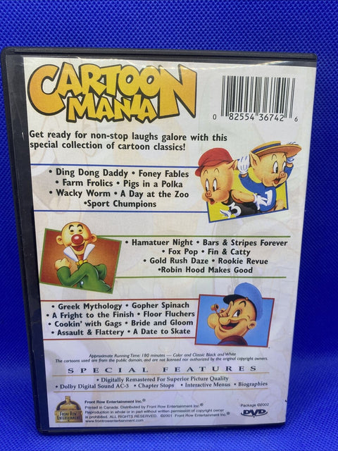 Cartoon Mania (DVD, 2001) 22 Color Cartoon Classics - Popeye, Robin Hood, Porky