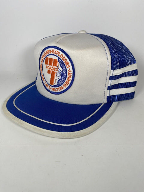 Vintage Nordex Explosives 3 Tri Stripe Patch Blue Snapback Mesh Trucker Cap Hat