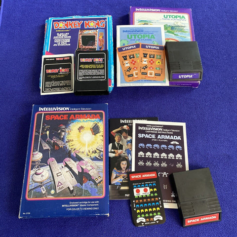 Intellivision Game Lot of 3 - Donkey Kong, Utopia, Space Armada - Boxed, Tested!