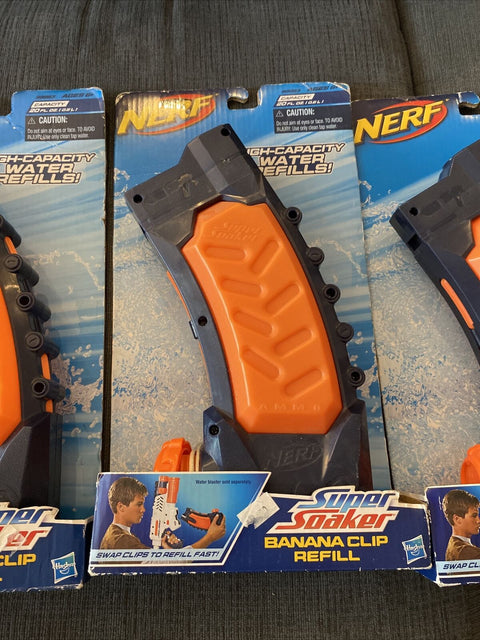 NEW! Lot Of 3 Nerf Super Soaker Banana Water Refill Clips - All Factory Sealed