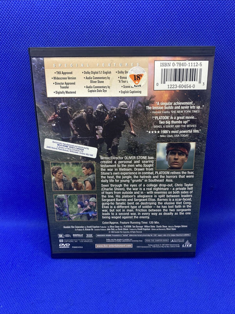 Platoon (DVD, 1997) Charlie Sheen, Willem Dafoe First Print Snap Case - Tested!