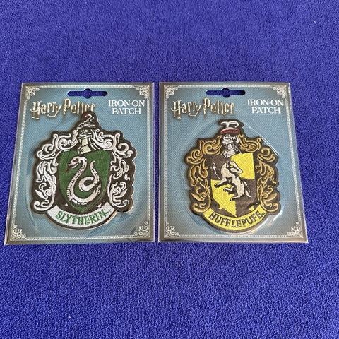 Lot Of 2 Harry Potter Iron On Patches - Slytherin + Hufflepuff - Promo Sealed