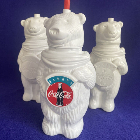 Lot of 3 Vintage Always Coca-Cola Plastic 3D Polar Bear Drinking Cups - Hanson