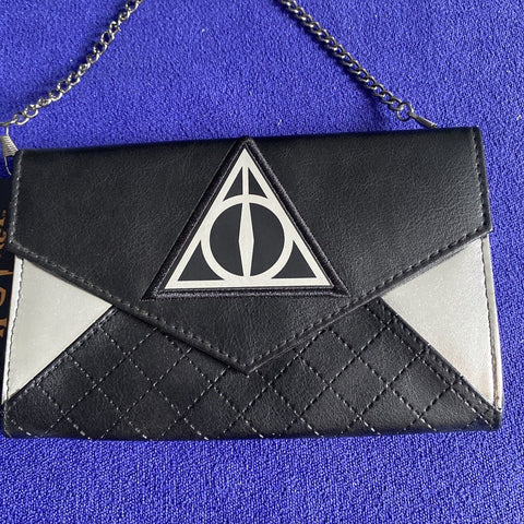 NEW! Harry Potter Deathly Hallows Faux Leather Purse Wallet + Chain Button Close