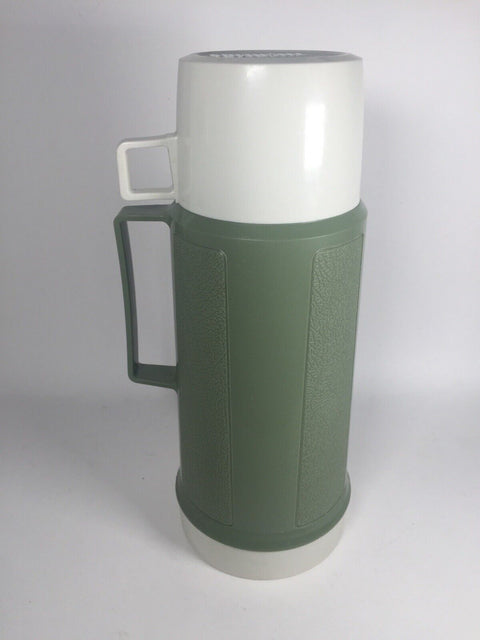 Vintage Genuine Thermos Brand Plastic Vacuum Flask - 1 Litre 11.5 Inch - Green