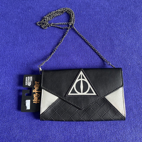 NEW! Harry Potter Deathly Hallows Faux Leather Purse Wallet + Chain Button Close