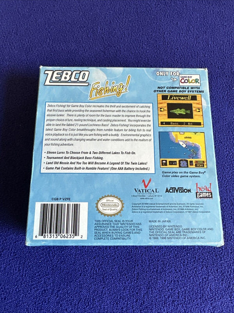 Zebco Fishing (Nintendo Game Boy Color, GBC) In Box - Tested!