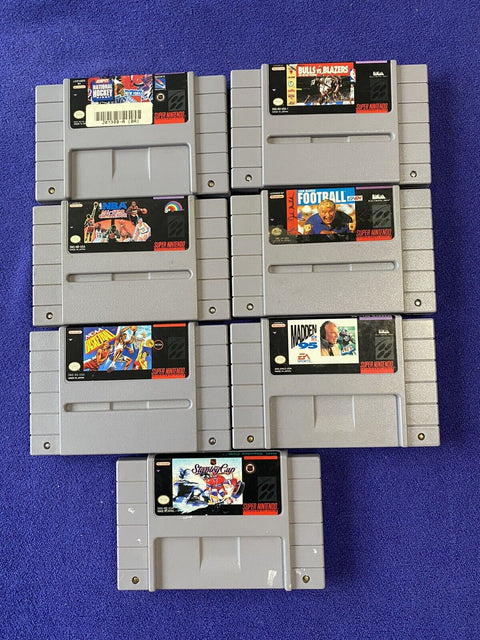 Lot of 7 SNES Games - NHL, Madden, NBA, Bulls - Super Nintendo Tested!