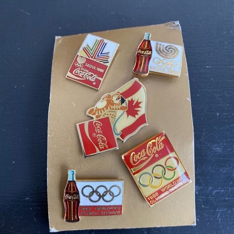 Lot of 5 Vintage 1988 Seoul Korea Olympic Coca-Cola Pins - Tiger Vtg Coke