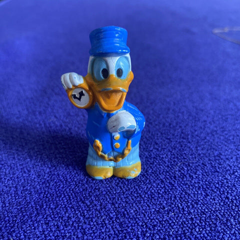 Disney Donald Duck Train Conductor Holding Pocket Watch 2” Tall PVC Toy Figure