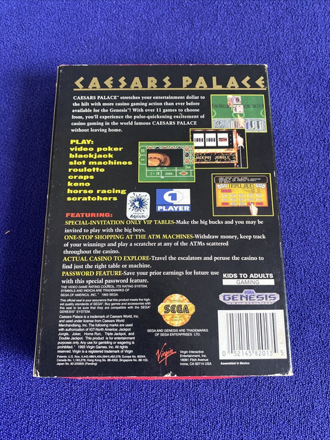 Caesars Palace (Sega Genesis, 1993) Authentic In Cardboard Box - Tested!