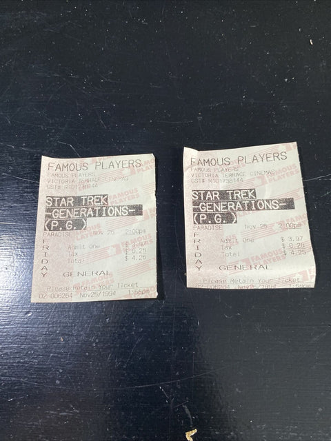 1994 Star Trek - Generations - Famous Players General Ticket Stub x2