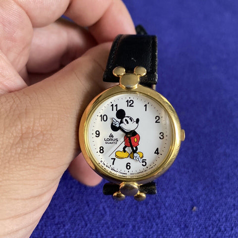 Vintage Disney Lorus Mickey Mouse Unisex Watch w/ Leather Band - Needs Battery