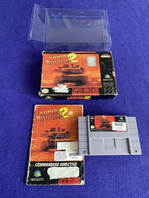 Super Battletank 2 (Super Nintendo, SNES) w/ Box, Manual + Protector - Tested!