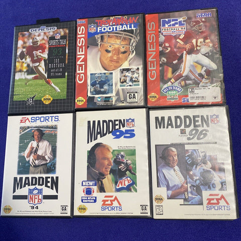 Huge Lot of 6 NFL Football Madden Games for Sega Genesis - Boxed + Tested