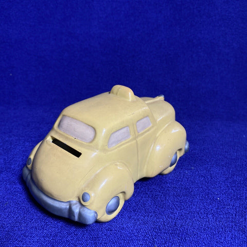 Lot of 2 Vintage Ceramic Mini Piggy Banks - Black Porsche 5” + Yellow Taxi 6”