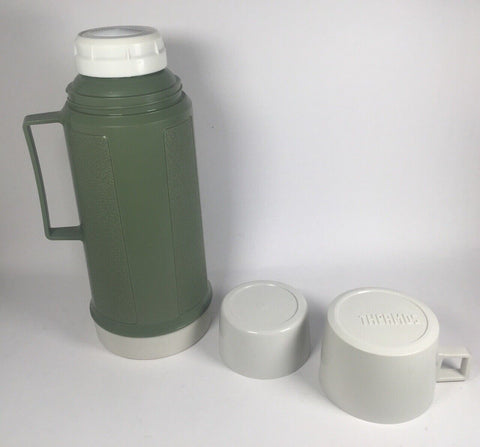 Vintage Genuine Thermos Brand Plastic Vacuum Flask - 1 Litre 11.5 Inch - Green