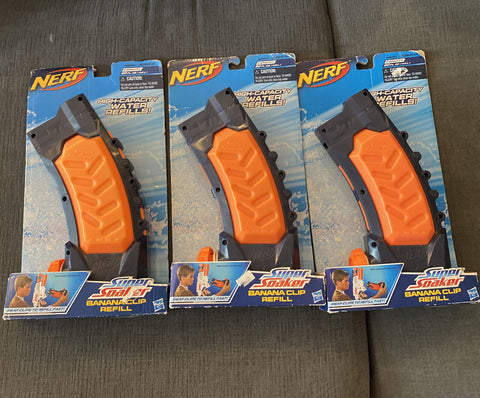 NEW! Lot Of 3 Nerf Super Soaker Banana Water Refill Clips - All Factory Sealed