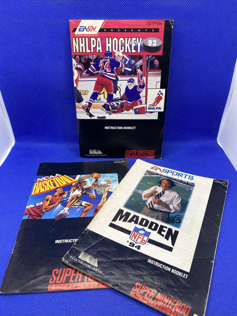 SNES Instruction Manual Lot - Madden 94, NCAA Basketball, NHLPA Hockey 93