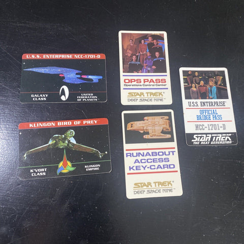 1993 Star Trek OPS, Access Key Card, Bridge Pass, Enterprise Pass, Lot of 5