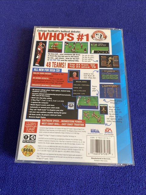 Bill Walsh College Football (Sega CD, 1993) Complete Tested - Case Damage