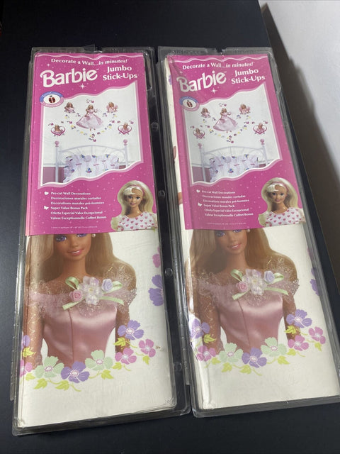 Lot Of 2 Vintage Barbie Jumbo Stick-Ups Wall Decorations - Removable 1997 Mattel