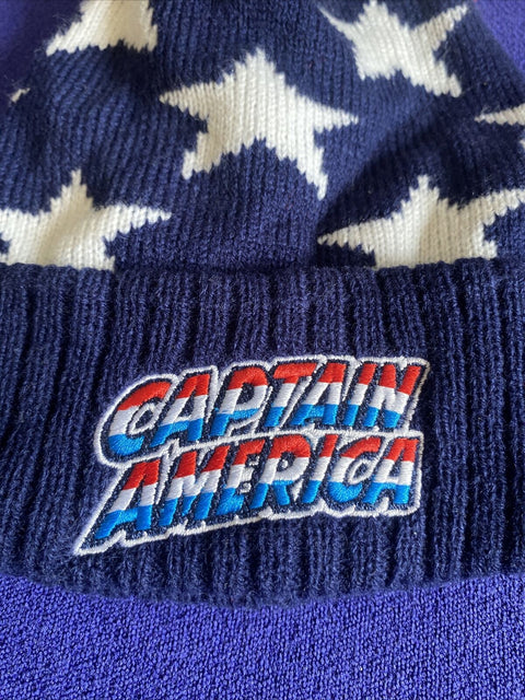 NEW! Captain America Winter Knitted Hat Beanie Toque w/ Pom Pom - NWT w/ Tag