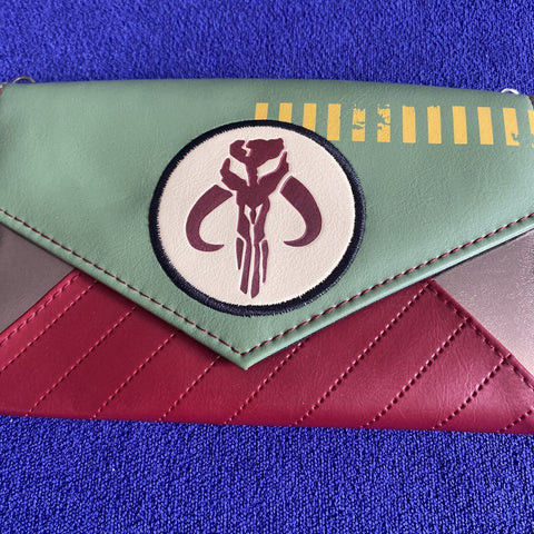 NEW! Star Wars Mandalrian Mandalore Boba Fett Faux Leather Purse Wallet + Chain