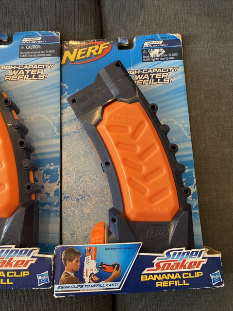 NEW! Lot Of 3 Nerf Super Soaker Banana Water Refill Clips - All Factory Sealed