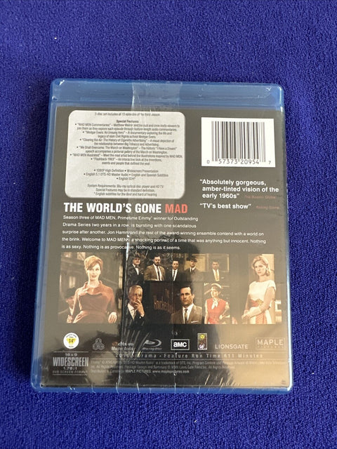 NEW! Mad Men: Season Three (Blu-ray Disc, 2010, 3-Disc Set) Factory Sealed!