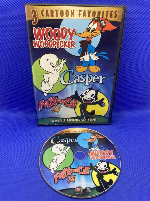 3 Cartoon Favorites (DVD, 2007) Woody Woodpecker, Casper, Felix the Cat