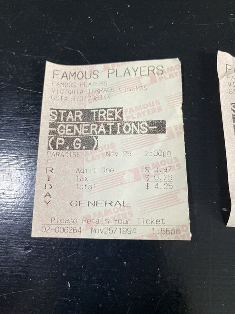 1994 Star Trek - Generations - Famous Players General Ticket Stub x2