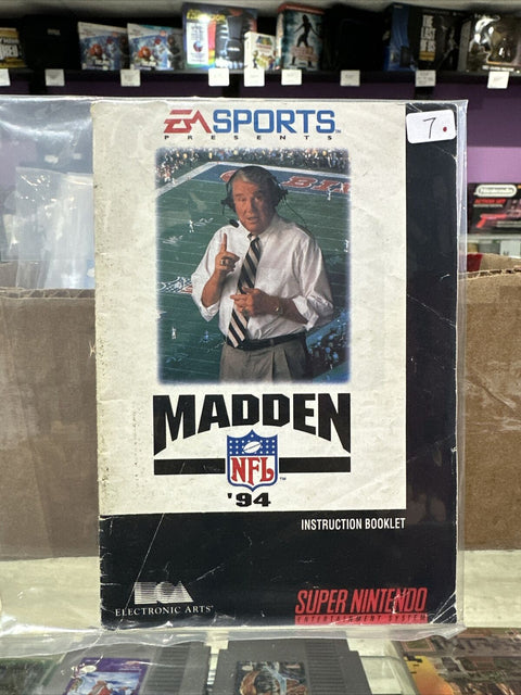 Madden NFL 94 (Super Nintendo, 1993) SNES Instruction Manual Only