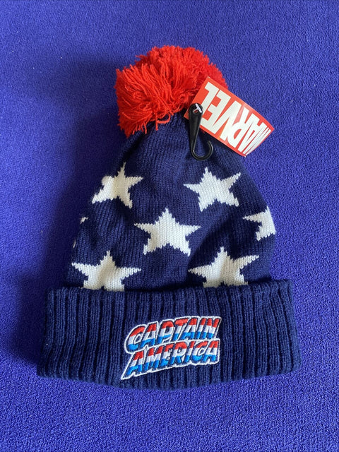 NEW! Captain America Winter Knitted Hat Beanie Toque w/ Pom Pom - NWT w/ Tag