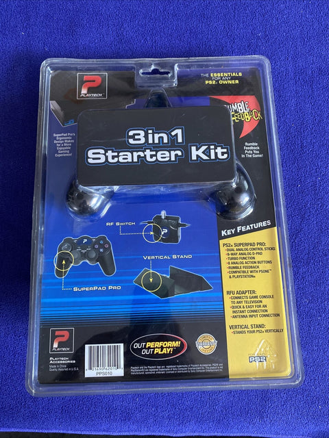 NEW! Playtech 3 In 1 Playstation 2 PS2 Controller, Stand + RF Switch - Sealed!