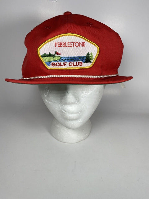 Vintage Pebblestone Golf Club Patch Red Hat Cap With String - Adjustable!