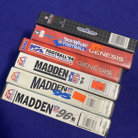 Huge Lot of 6 NFL Football Madden Games for Sega Genesis - Boxed + Tested