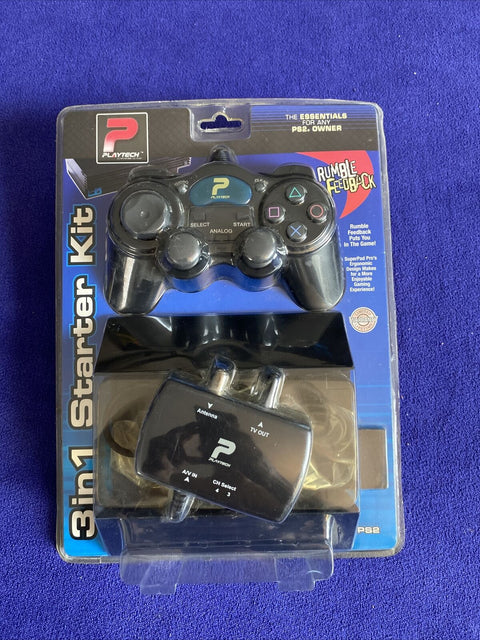 NEW! Playtech 3 In 1 Playstation 2 PS2 Controller, Stand + RF Switch - Sealed!