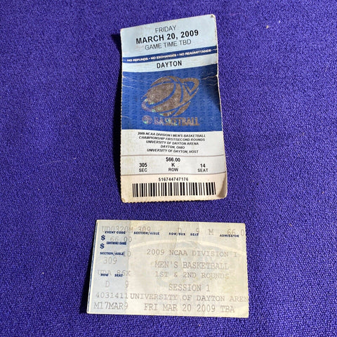 Lot of 2 March Madness Men’s Basketball Ticket Stubs - 2009 Rounds 1 + 2 Dayton