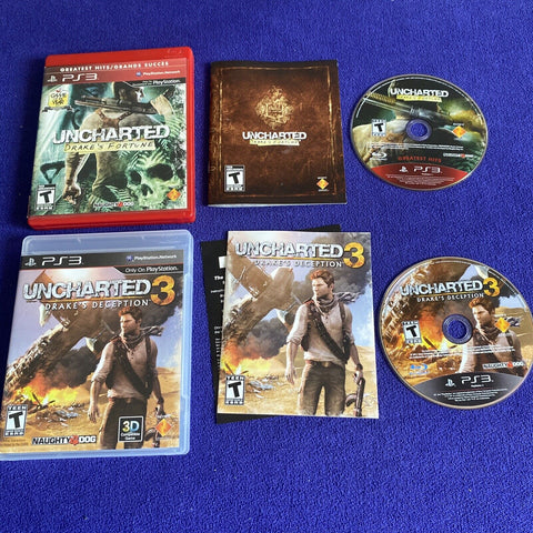 Uncharted 1 + 3 PS3 Lot (Sony PlayStation 3, 2011) Complete Tested!