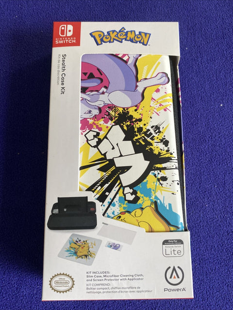 NEW! Nintendo Switch Lite Pokemon Pikachu VS Mewtwo Stealth Case Kit - Sealed!