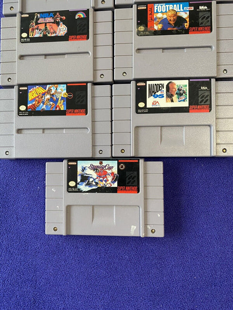 Lot of 7 SNES Games - NHL, Madden, NBA, Bulls - Super Nintendo Tested!