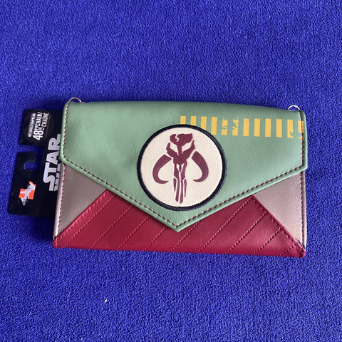 NEW! Star Wars Mandalrian Mandalore Boba Fett Faux Leather Purse Wallet + Chain