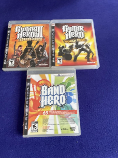 Guitar Hero PS3 Lot III 3 Legends, World Your, Band Hero (PlayStation 3) Tested