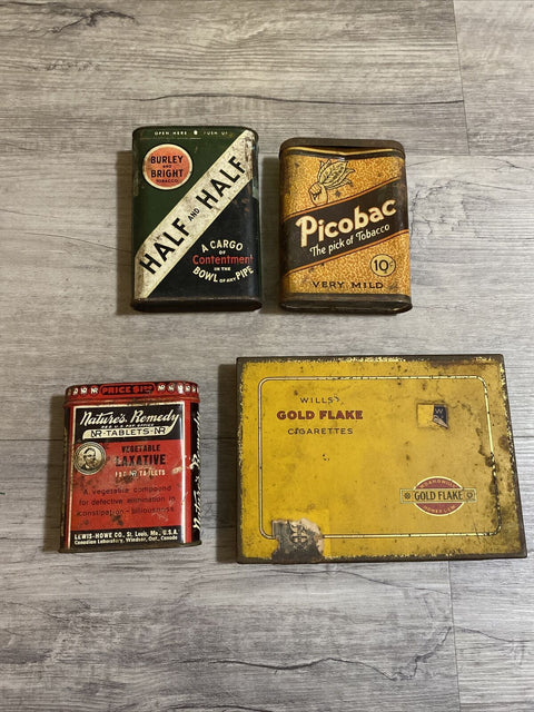 Vintage Tin Lot of 4 - Picobac Very Mild, Half and Half, Gold Flake + More