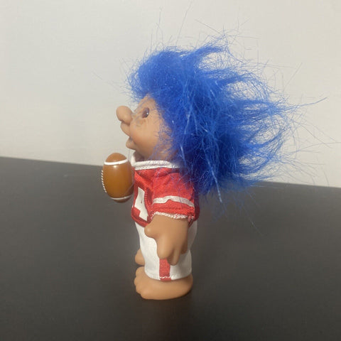 The Original Good Luck Troll Play Along Toys, Blue Hair Red Football Outfit 2005