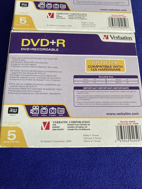 NEW! Verbatim DVD+R 10 Pack 4.7 gb 120 min - Factory Sealed!