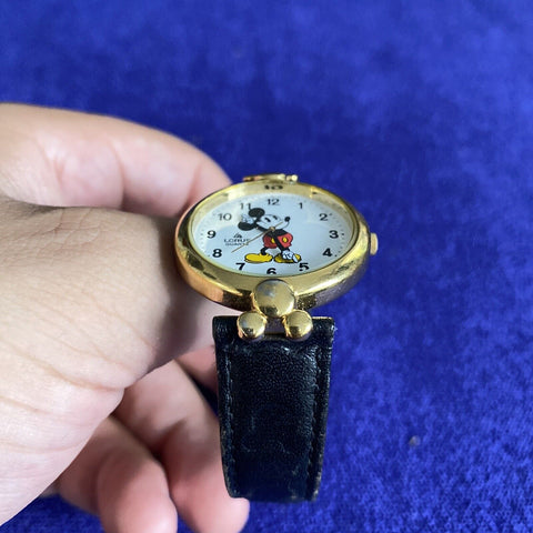 Vintage Disney Lorus Mickey Mouse Unisex Watch w/ Leather Band - Needs Battery